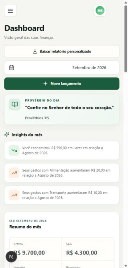Dashboard mobile real do PlanilhaDaPaz com dados demonstrativos